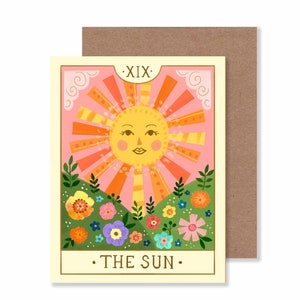 Papelaria de cartas de tarô do sol/ 4,25" X 5,5" Boho Summer Blank Notecard/ Cartão de felicitações celestial místico/ Cartão único ou conjunto de 8