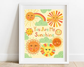 You Are My Sunshine 8 X 10 Art Print/ Kids Sun Collage Illustration/ Smiling Suns Collage Wall Art/ Gender Neutral Celestial Nursery Decor