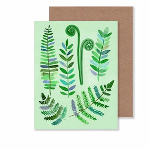 Cartões de anotações diários com colagem de samambaias/ Papelaria botânica de 4,25" x 5,5"/ Cartões em branco com plantas da floresta/ Cartão individual ou conjunto de 8
