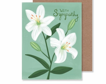 Peace Lillies Sympathy Notecard/ 4.25" X 5.5" Floral Thinking of You Greeting Card/ Grief and Loss Blank Stationery