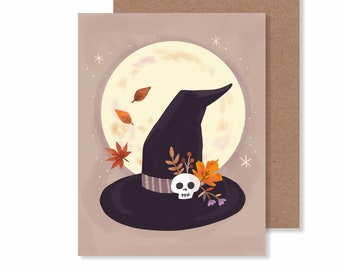 Witch Hat Autumn Notecard/ 4.25" X 5.5" Celestial Magick Stationery/ Witchy Halloween Greeting Cards/ Single Card or Set of 8
