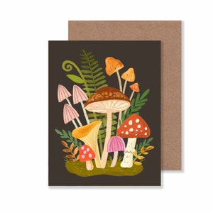 Autumn Mushrooms Everyday Notecard/ 4.25" X 5.5" Woodland Folk Art Stationery/ Forest Ferns Greeting Card/ Single Card or Set of 8