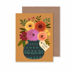 Carte de remerciement Fleurs d'automne dans un vase / 4,25 x 5,5 po. Cartes de voeux bouquet floral d'automne / Papeterie botanique / Carte unique ou lot de 8