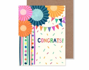 Congratulations Everyday Notecard/ 4.25" X 5.5" Confetti Greeting Card/ Colorful Celebration Stationery