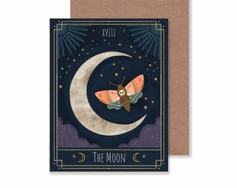 The Moon Tarot Notecard/ 4.25" X 5.5" Celestial Moth Stationery/ Witchy Halloween Greeting Cards/ Single Cards or Set of 8