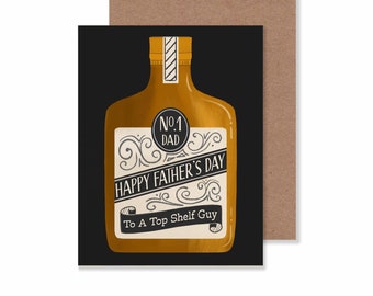 Whiskey Bottle Father's Day Card/ 4.25" X 5.5" Top Shelf Guy Notecard/ Liquor & Cocktails Stationery For Men