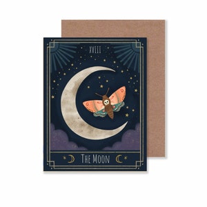 Carte de correspondance pour le tarot de la lune / 4,25 x 5,5 po. Papeterie papillon de nuit céleste / Cartes de voeux Halloween sorcière / Cartes à l'unité ou lot de 8