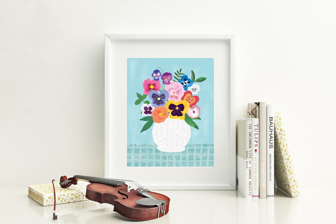 Pansies in Vintage Vase 8 X 10 Art Print/ Floral Illustration/ - Etsy