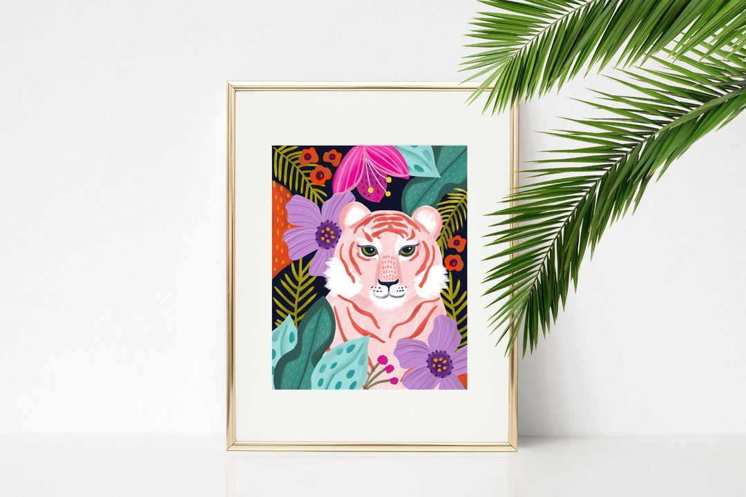 Tiger With Jungle Plants 8 X 10 Art Print/ Tropical Forest Wall Decor ...