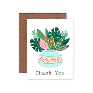 Carte de remerciement Plantes tropicales dans un vase / Carte de remerciement botanique 4,25 x 5,5 po. / Carte de voeux jungle / Papeterie plante d'intérieur / Carte unique ou lot de 8