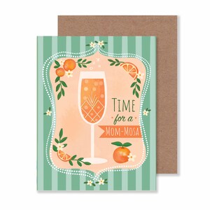 Mimosa biglietto di auguri per la festa della mamma/ 4,25" X 5,5" Time For a Mom-Mosa biglietto vuoto/ calice da champagne con arance cancelleria