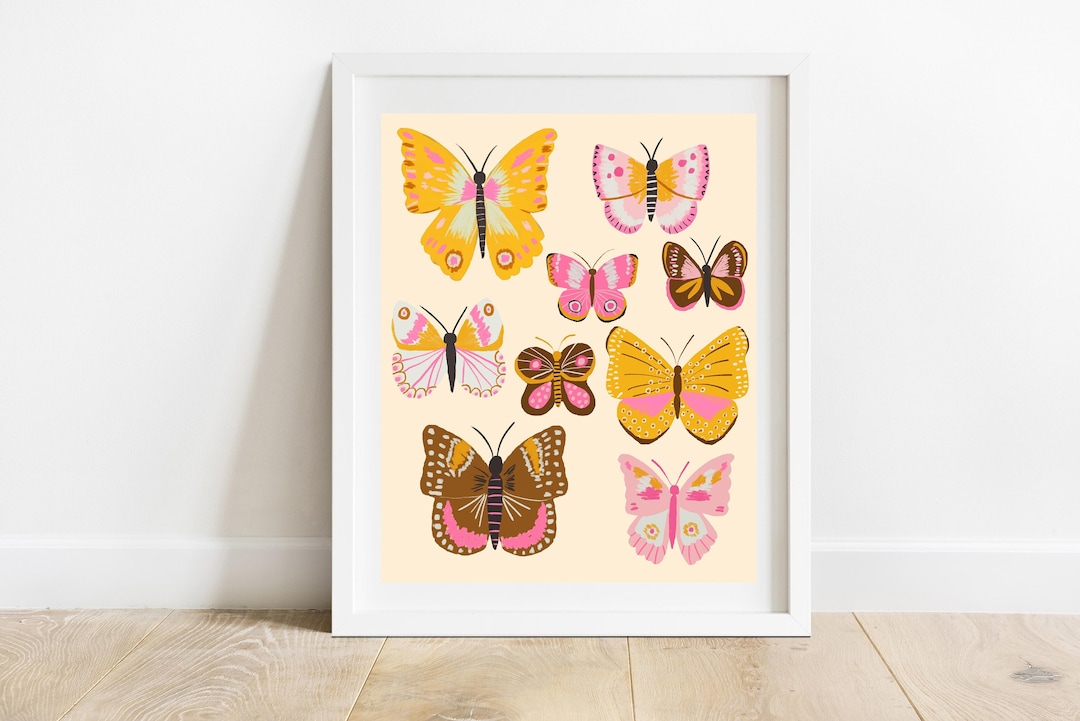 Gold and Pink Butterflies 8 X 10 Art Print/ Woodland Illustration ...