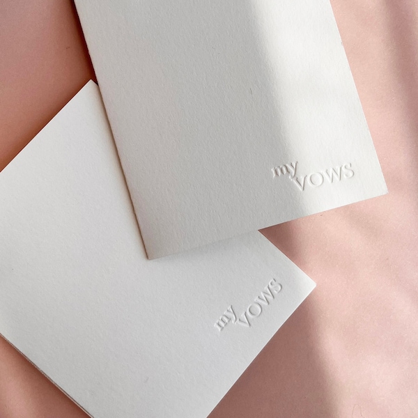 Minimal Vow Booklets, Letterpress Vow Booklets, Elegant Wedding Booklets, Blind Letterpress Vow Books, Wedding Day Booklets - Set of 2