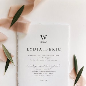 Classic Monogram Invite, Deckled Edge Invite, Ripped Edges Invite Formal Invite, Deckled Edge Letterpress Suite, Letterpress Invite - SAMPLE