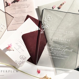 Elegant Floral Invitation Suite, Floral Acrylic Invitation, Black Tie Wedding Invitation Suite, Black Tie Suite - SAMPLE