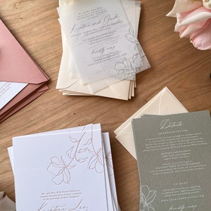 Minimal Floral Wedding Suite, Line Art Floral Invite, Letterpress Wedding Invite, Formal Wedding Invite, Black Tie Wedding Invite SAMPLE image 5