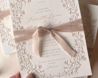 Floral Letterpress Save the Date, Tonal Letterpress Save the Date, Letterpress Save the Date, Minimal Design, Minimal Floral - SAMPLE
