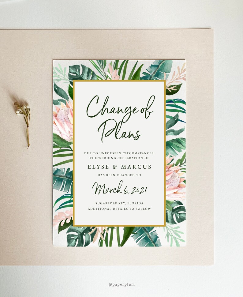 Digital or Printed Cards Wedding Postponement Image Change of Plan Postponed Wedding Wedding Date Change