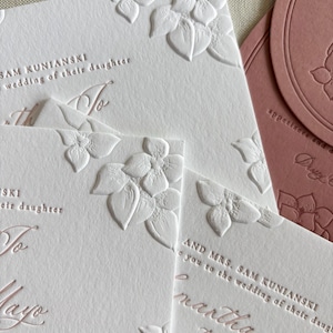 Sculpted Emboss and Letterpress invitation suite, floral embossed invitation suite, letterpress invitation, embossed invitation - SAMPLE