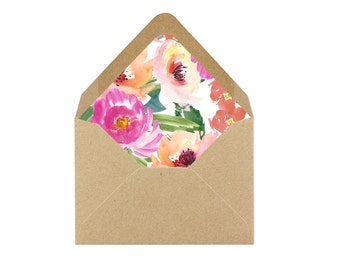Printable Bright Floral Pink & Orange Envelope Liner/Patterned Backer 8.5 x 11 - INSTANT DOWNLOAD