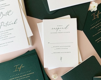 Elegant Monogram Invitation, Letterpress Invitation Suite, Foil Invitation, Leaf Monogram Invitation, Classic Invitation Suite - SAMPLE