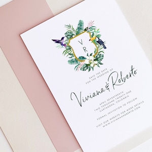 Tropical Save the Date, Destination Wedding Save the Date, Toucan, Hummingbird, Destination Wedding, Save the Date - SAMPLE