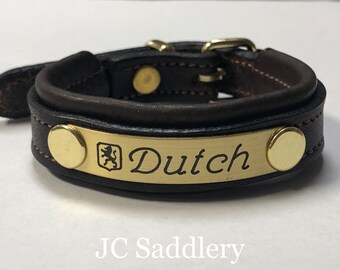 Padded Equestrian Leather Bracelet with Custom Engraved Solid Brass Plate - Made in the USA, Personalized Engraving
