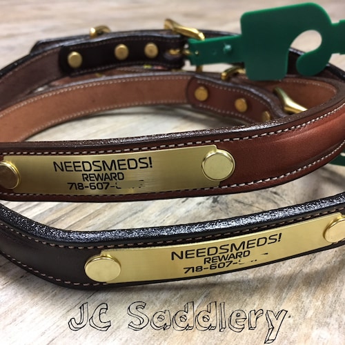 Personalized Rolled Leather Dog Collar With One Brass Tag Etsy