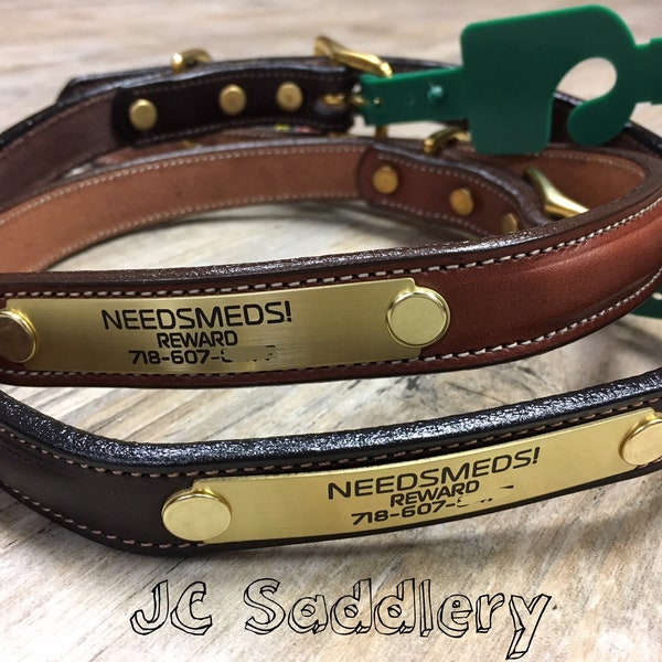 Personalized Raised Leather Dog Collar with Custom Engraved Nameplate