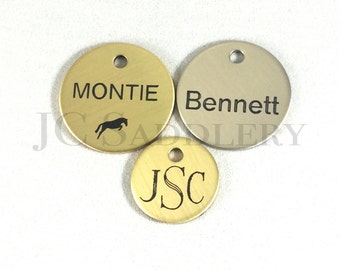 Custom Engraved 3/4" or 7/8" Brass Disc, dog tag, monogram plate