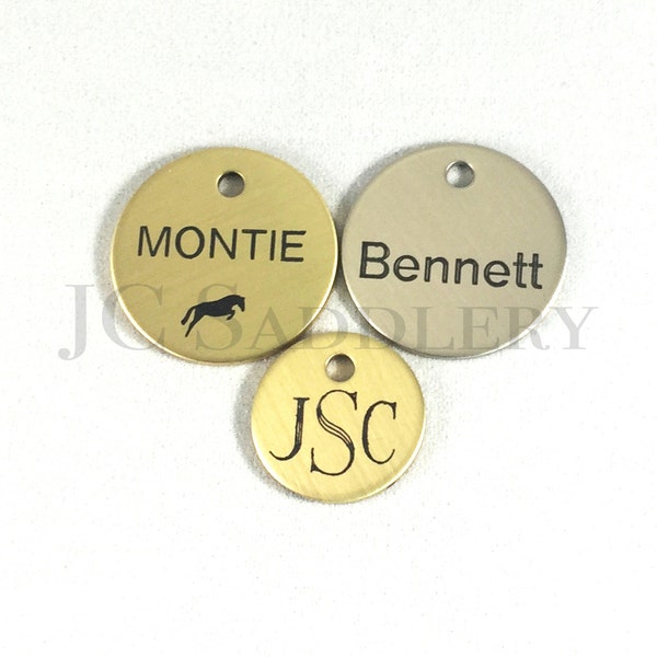 Custom Engraved 3/4" or 7/8" Brass Disc, dog tag, monogram plate