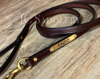 Leather Dog Leash with Custom Nameplate - Made in the USA