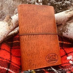 Rustic Handmade Leather Journal with Hand-Carved Feather Design image 4