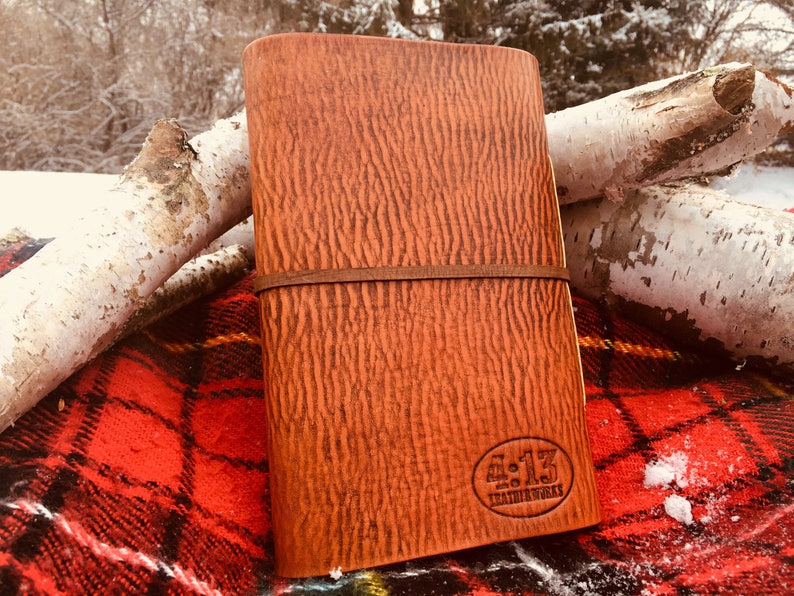 Rustic Handmade Leather Journal with Hand-Carved Feather Design image 4