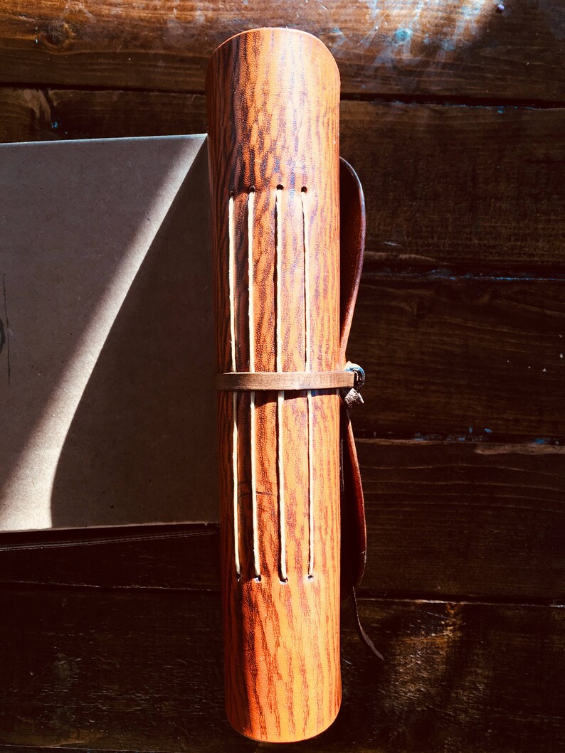 Rustic Handmade Leather Journal with Hand-Carved Feather Design image 8