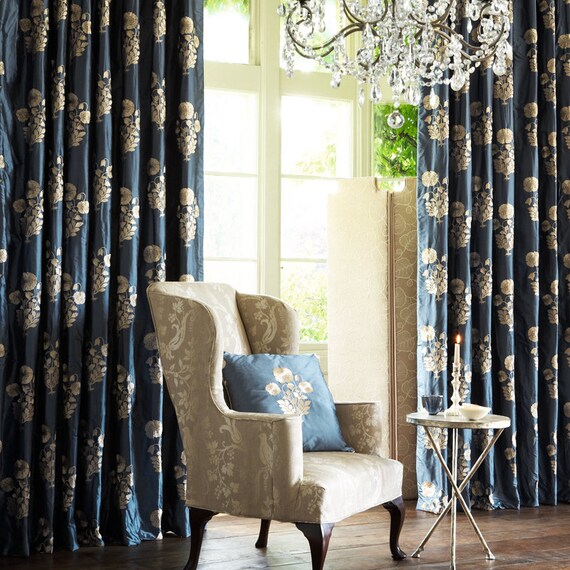 Sanderson Chantilly Silk Curtains Made To Order In Delft Blue Etsy