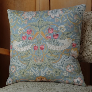 William Morris Cushion Cover Strawberry Thief Slate Blue