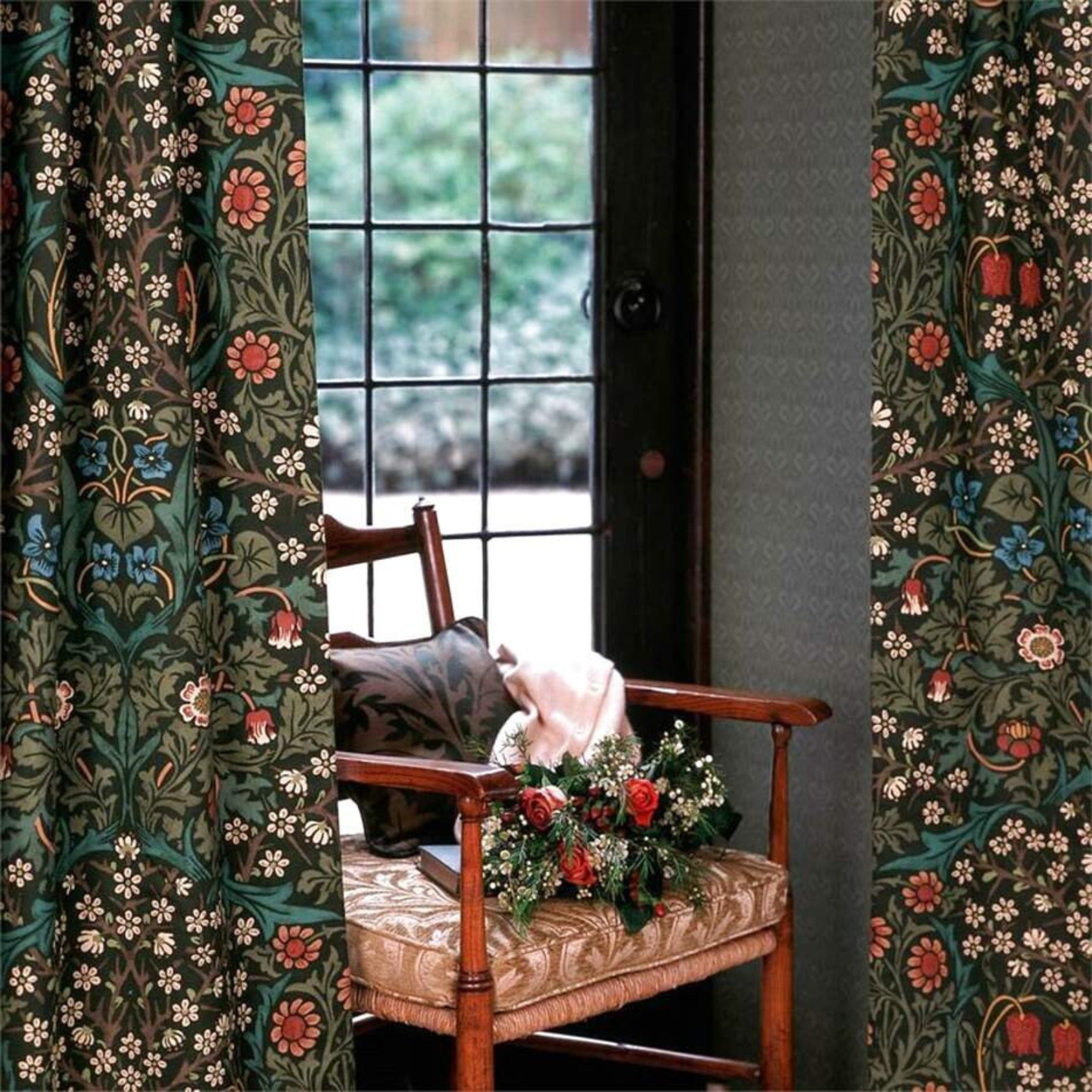William Morris Blackthorn Portiere Door Curtain With Velvet | Etsy