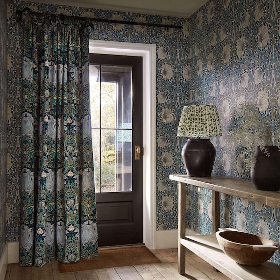 Morris & Co Helena Velvet Door Curtain Indigo Boughs - Etsy