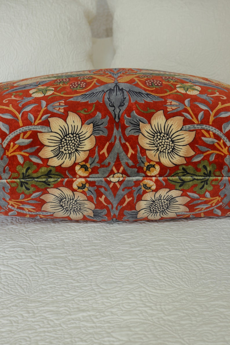 strawberry thief cushion red