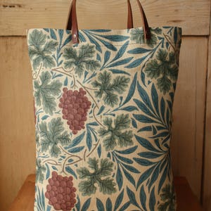 William Morris Leather handled Tote bag in Vine Green