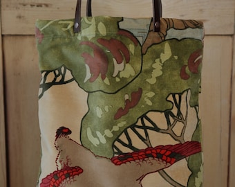 Flying Ducks Leather handled Tote bag Made from Mulberry Designer Velvet