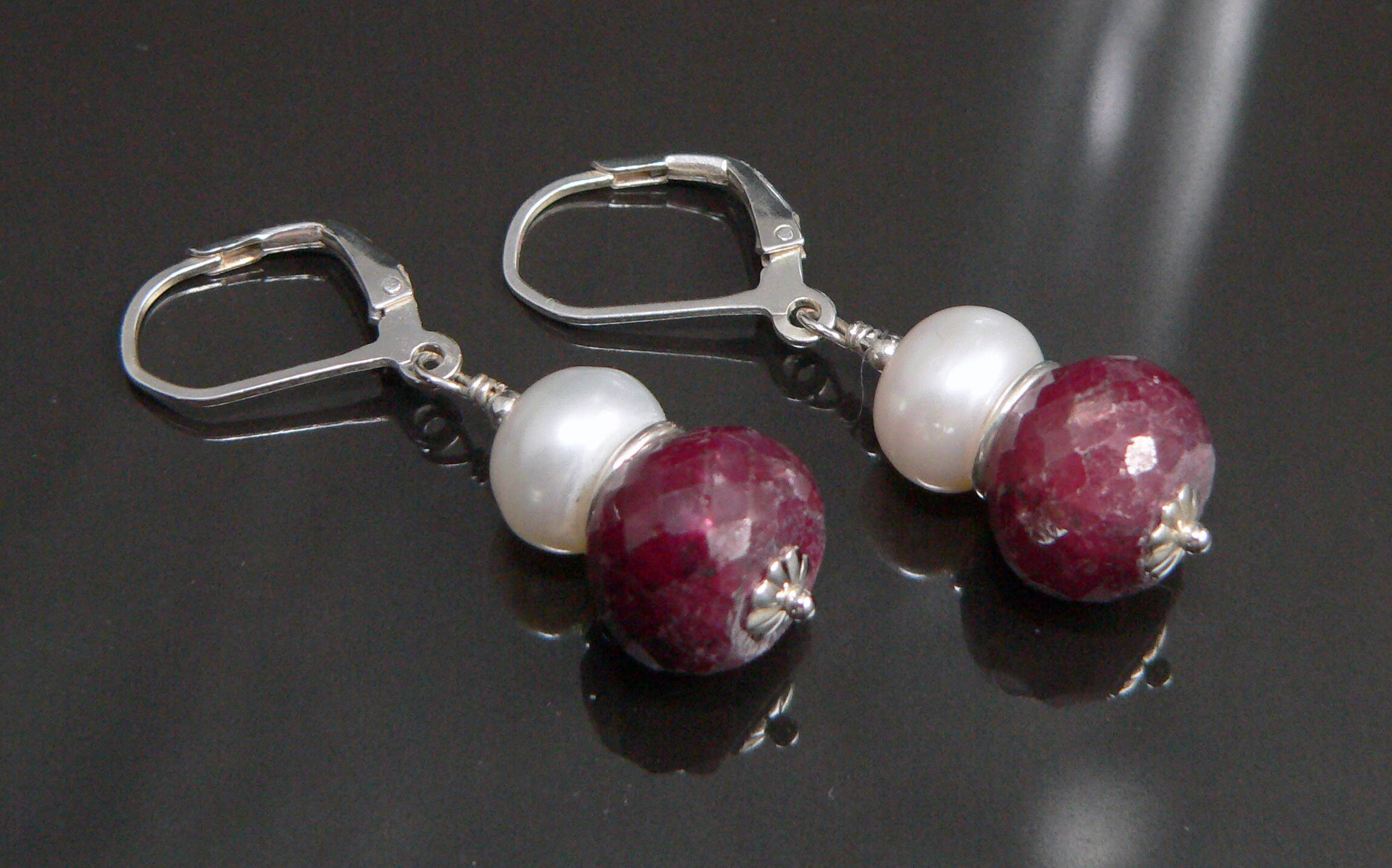 Faceted Ruby and Freshwater Pearls with Sterling Silver Etsy