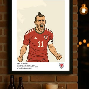 Gareth Bale Goal Celebration Print | USA vs Wales World Cup 2022 | Qatar |Digital Download Football Wall Art | Printable Football Poster