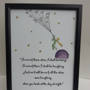 The Little Prince Quote and Watercolour Painting Hand Painted Antoine de Saint-Exupéry Birds Asteroid Rose  Children/Adult Book