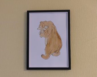Hand Painted Watercolour Can't You Sleep Little bear? Watercolour Painting Martin Waddell Cuddle Hug Kid's Wall Art Children's Book