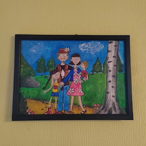 Hand painted Acrylic Family Portraits Cartoon Illustration Gruffalo Julia Donaldson Axel Scheffler Style Teacher Gift