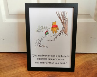 Winnie the Pooh Quote and Watercolour Painting Hand Painted Piglet and Pooh Walking in the Snow A. A. Milne A4 A5 8X10''