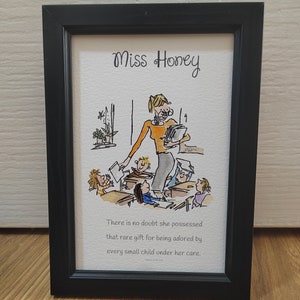 Teacher Gift Matilda Quote and Watercolour Painting Roald Dahl Quentin Blake Hand Painted Miss Honey Classroom Books