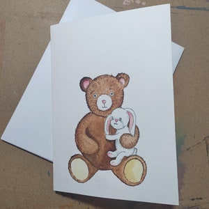 Handgemalte Aquarell Grußkarte Valentinstag Grußkarte Vater Tochter Papa Geschenk Kinderwand Kunst Malerei Teddy Bär Häschen personalisiert